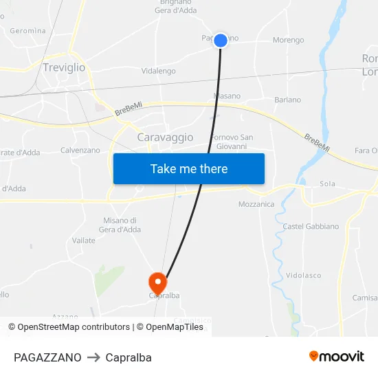 Pagazzano to Capralba map