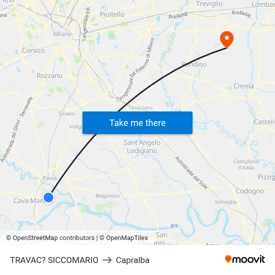 Travacò Siccomario to Capralba map