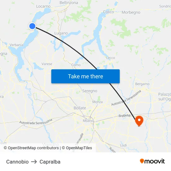 Cannobio to Capralba map
