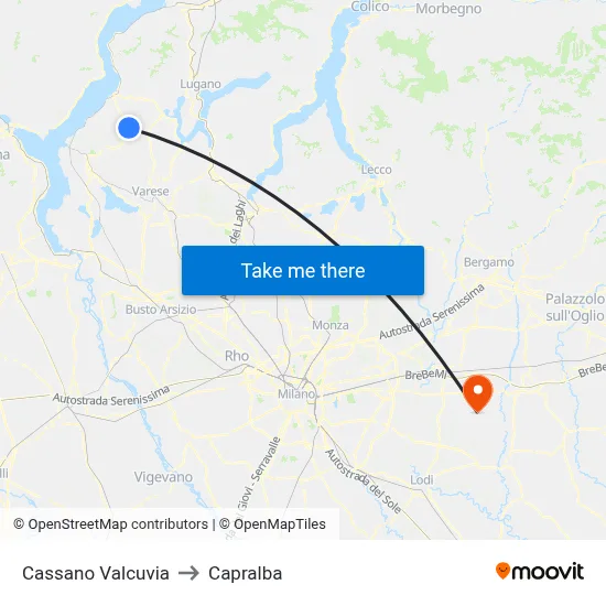 Cassano Valcuvia to Capralba map
