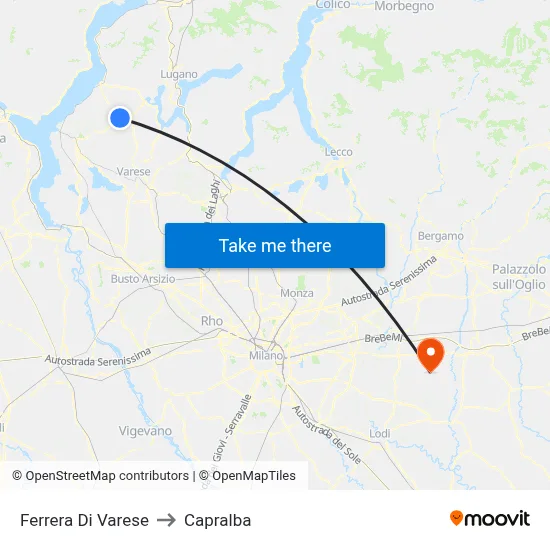 Ferrera Di Varese to Capralba map