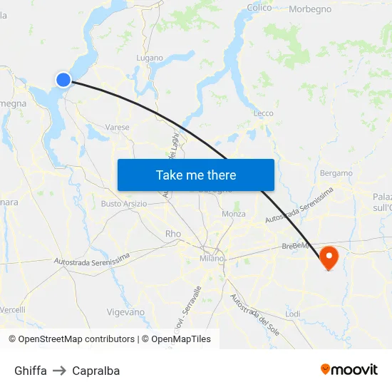 Ghiffa to Capralba map