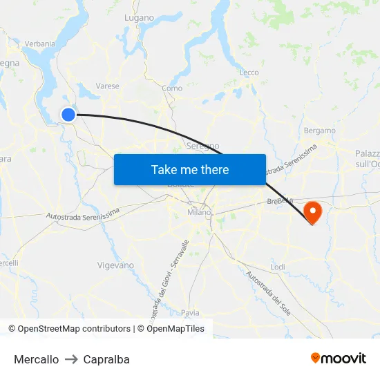 Mercallo to Capralba map
