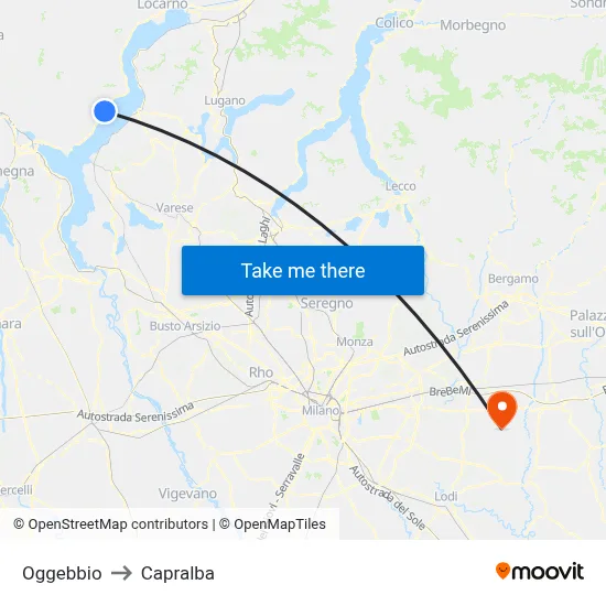 Oggebbio to Capralba map