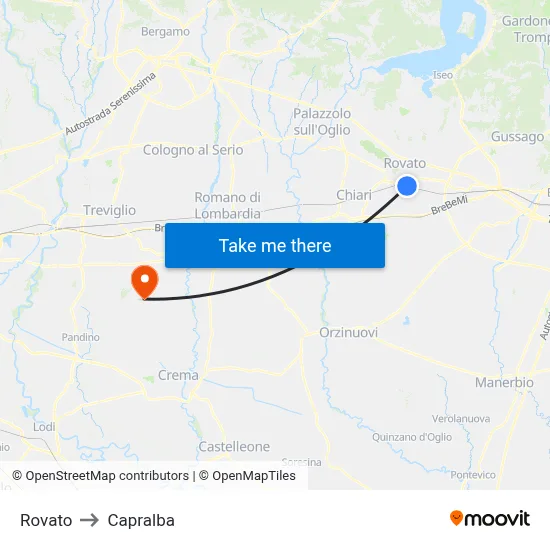 Rovato to Capralba map