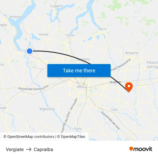 Vergiate to Capralba map