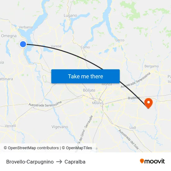Brovello-Carpugnino to Capralba map