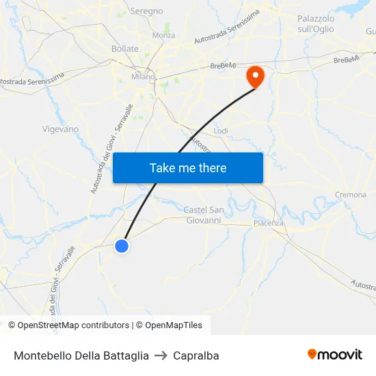 Montebello Della Battaglia to Capralba map