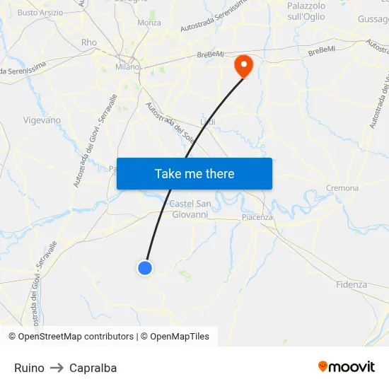 Ruino to Capralba map