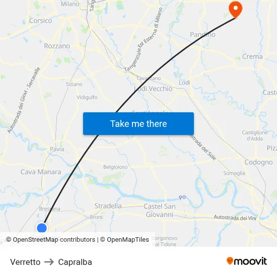 Verretto to Capralba map