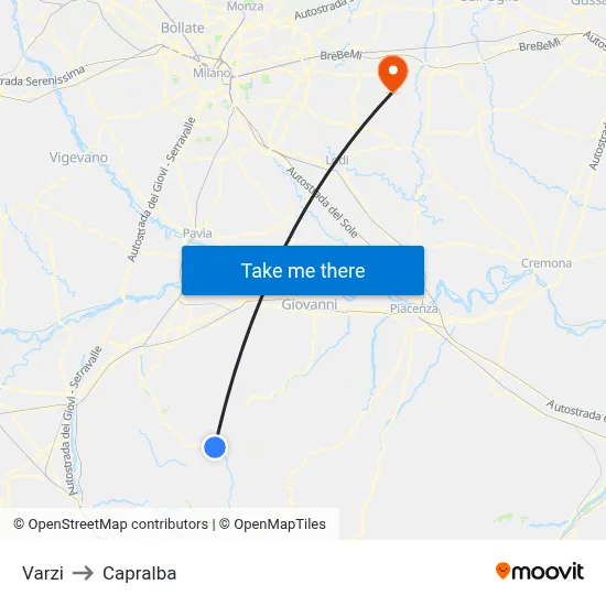 Varzi to Capralba map