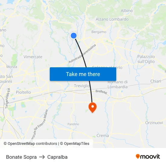 Bonate Sopra to Capralba map