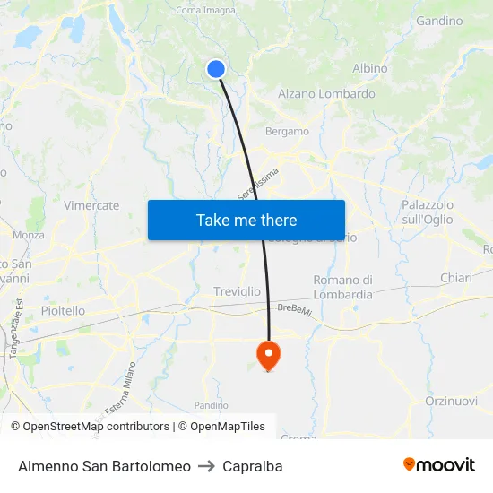 Almenno San Bartolomeo to Capralba map