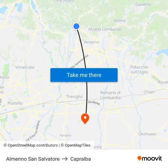 Almenno San Salvatore to Capralba map