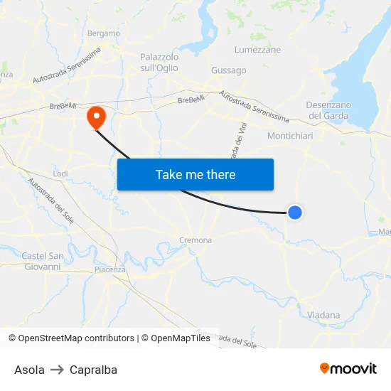 Asola to Capralba map