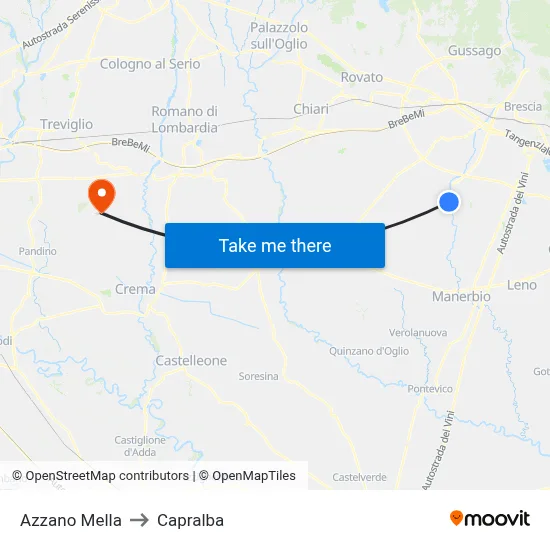 Azzano Mella to Capralba map