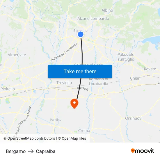 Bergamo to Capralba map