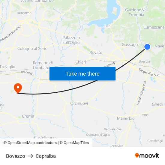 Bovezzo to Capralba map