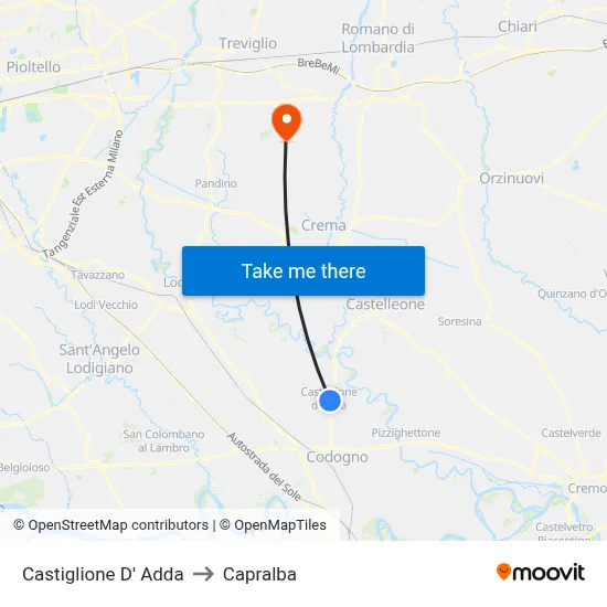 Castiglione D' Adda to Capralba map