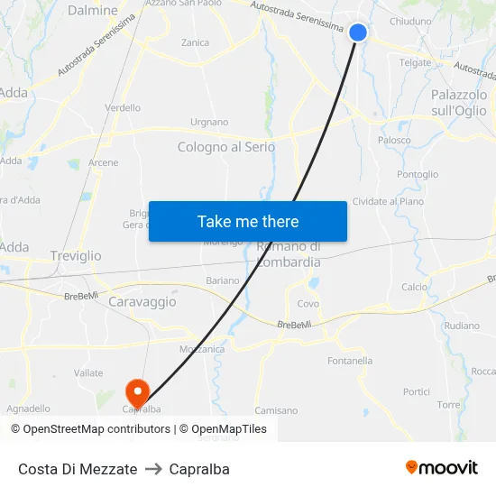 Costa di Mezzate to Capralba map