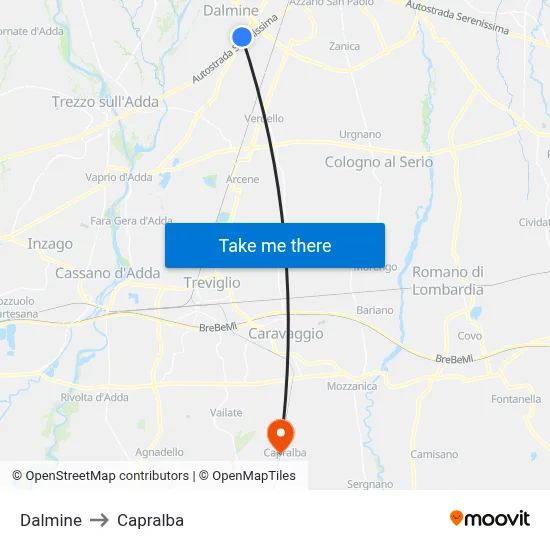 Dalmine to Capralba map