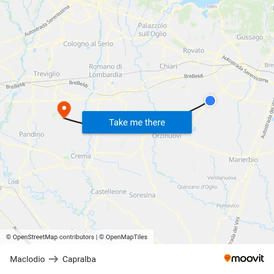 Maclodio to Capralba map