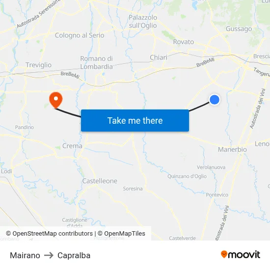 Mairano to Capralba map