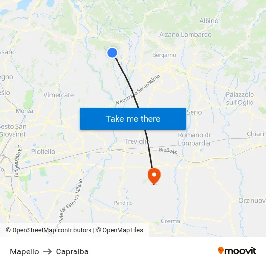 Mapello to Capralba map