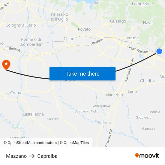 Mazzano to Capralba map