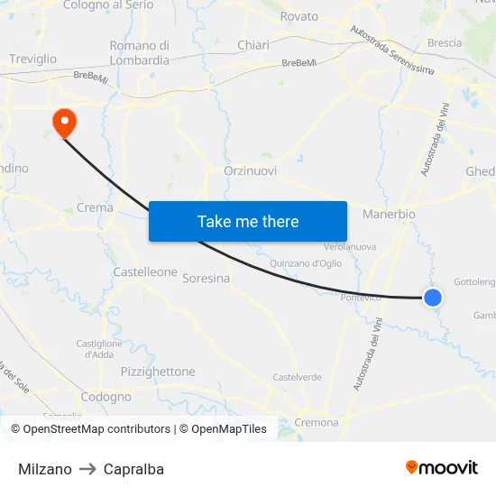 Milzano to Capralba map