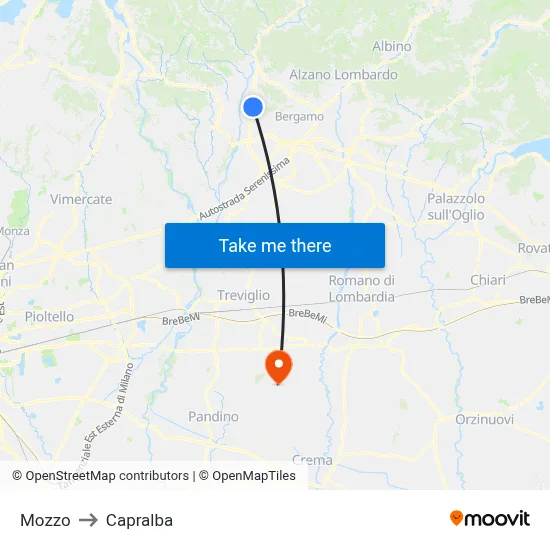 Mozzo to Capralba map