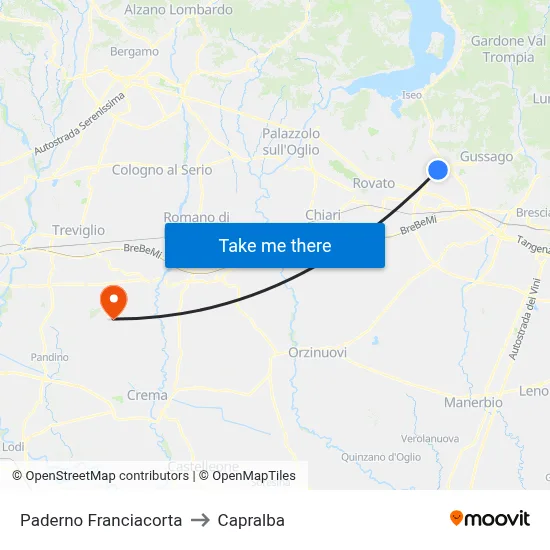 Paderno Franciacorta to Capralba map