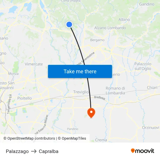 Palazzago to Capralba map