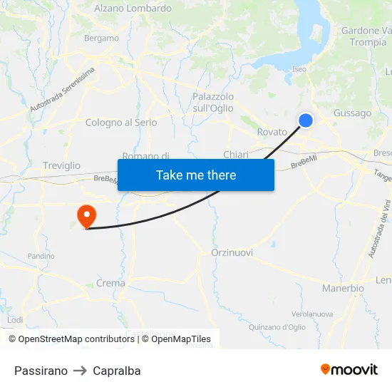 Passirano to Capralba map