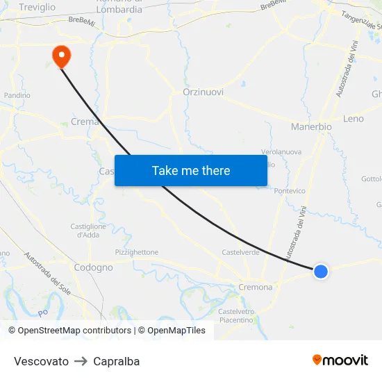 Vescovato to Capralba map