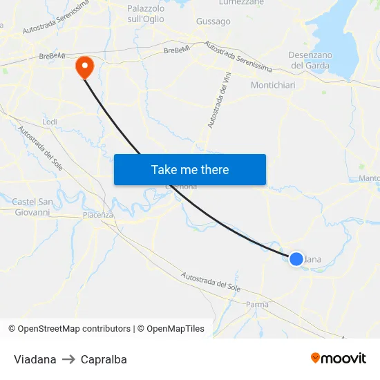 Viadana to Capralba map