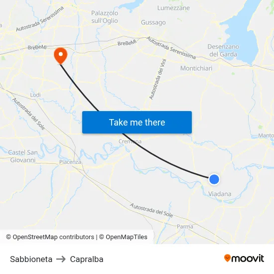 Sabbioneta to Capralba map