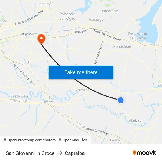 San Giovanni In Croce to Capralba map