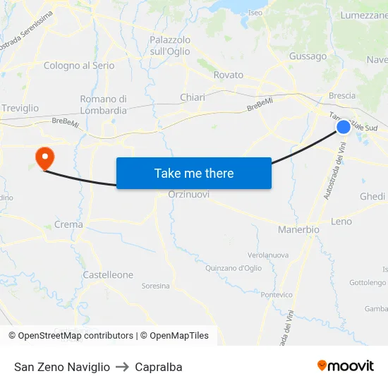 San Zeno Naviglio to Capralba map