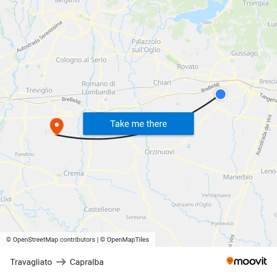 Travagliato to Capralba map