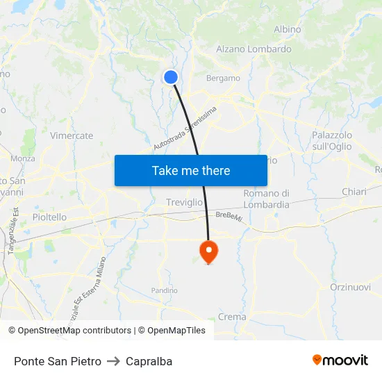 Ponte San Pietro to Capralba map