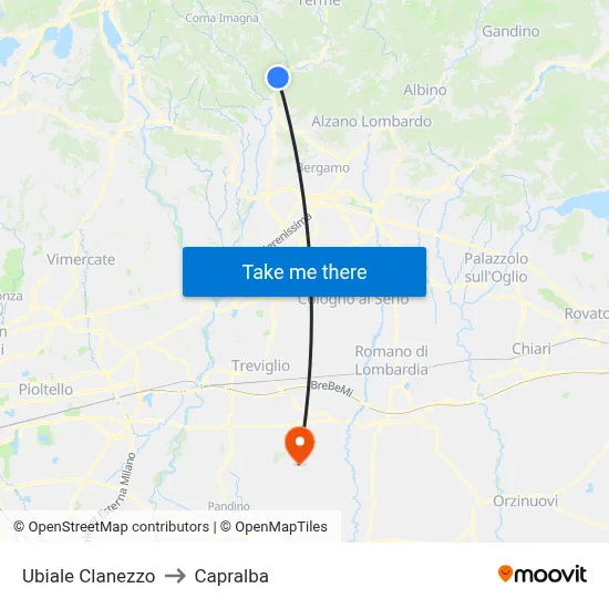 Ubiale Clanezzo to Capralba map