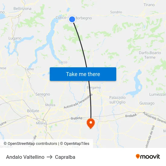 Andalo Valtellino to Capralba map