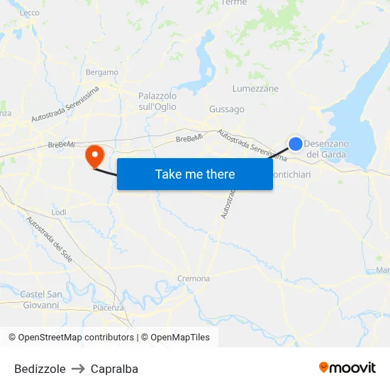 Bedizzole to Capralba map