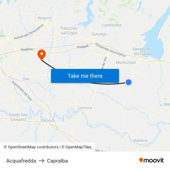 Acquafredda to Capralba map