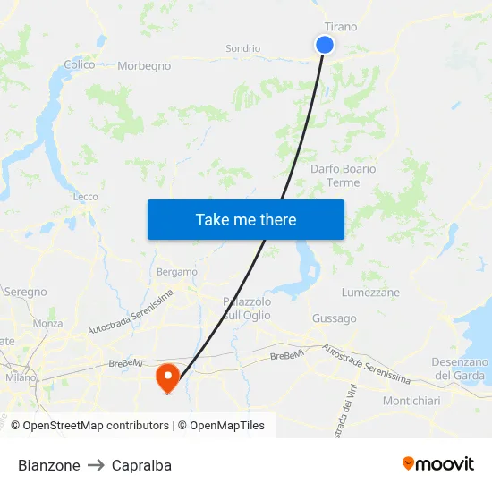 Bianzone to Capralba map