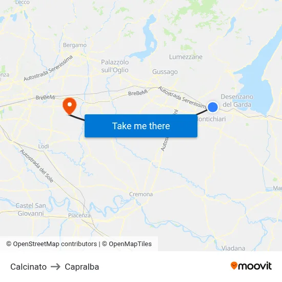 Calcinato to Capralba map