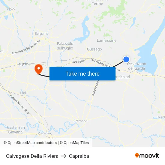 Calvagese Della Riviera to Capralba map