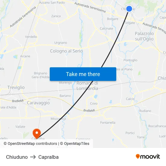 Chiuduno to Capralba map