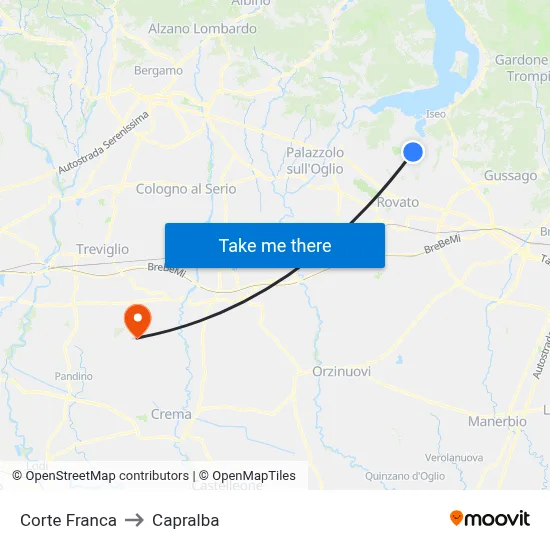 Corte Franca to Capralba map